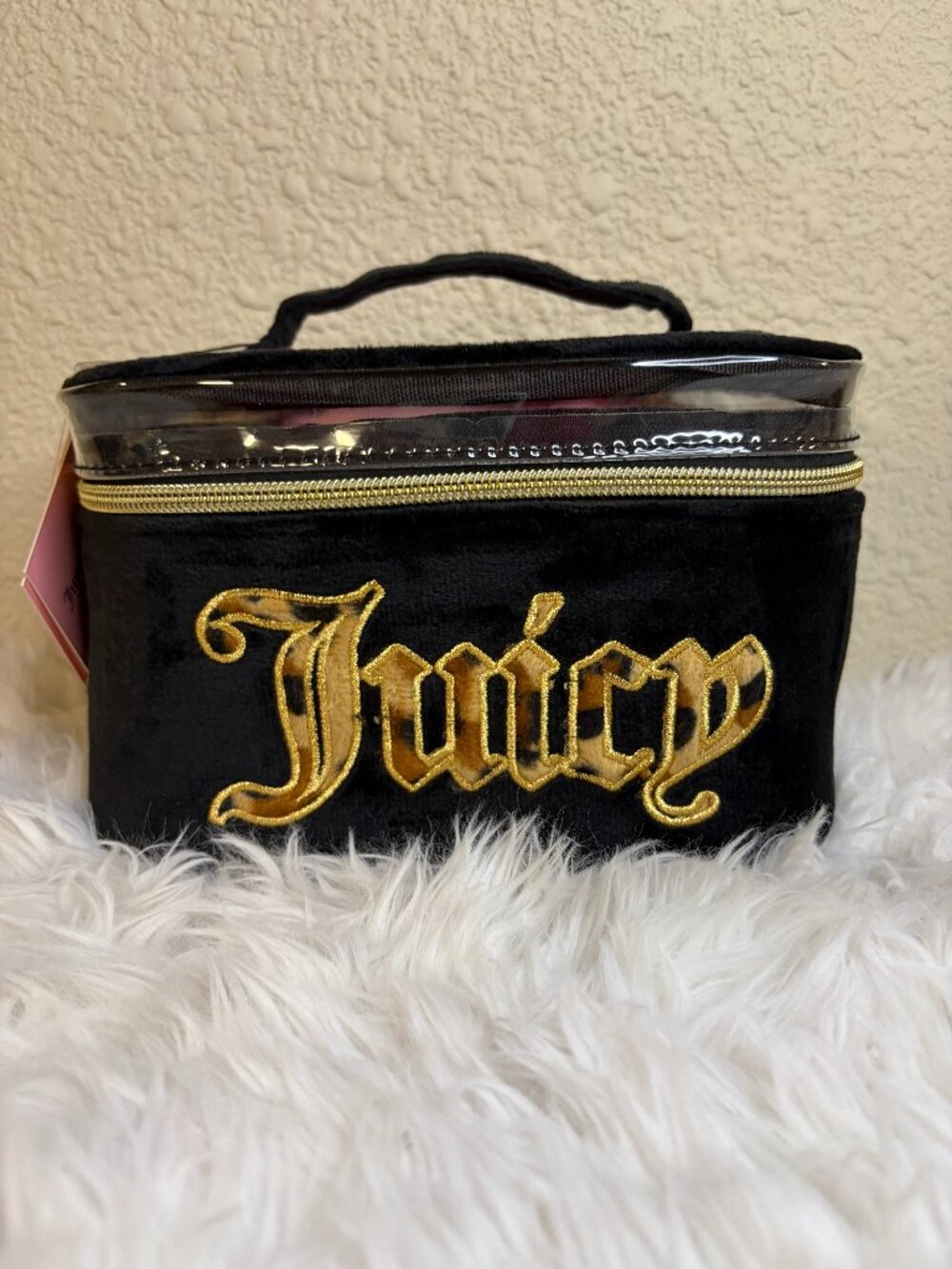 Juicy Couture Black Velour Cosmetic Bag Gold Logo NWT